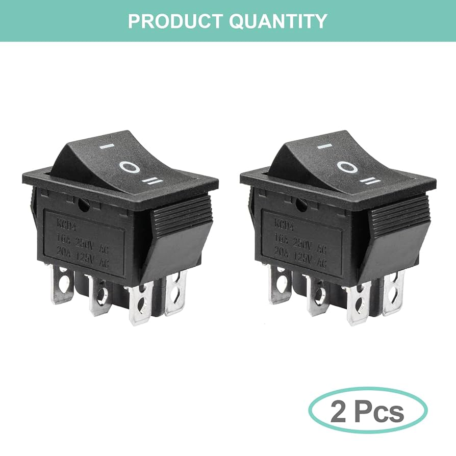 QTEATAK 2Pcs DPDT 6 Pins 3 Position ON/Off/ON Black Rocker